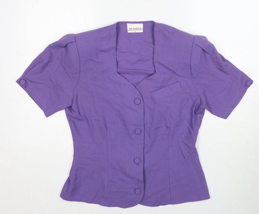 Richards Womens Purple Polyester Basic Button-Up Size 14 V-Neck