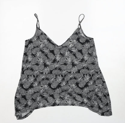 H&M Womens Black Geometric Polyester Basic T-Shirt Size S V-Neck - Pineapple