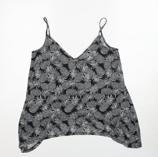 H&M Womens Black Geometric Polyester Basic T-Shirt Size S V-Neck - Pineapple