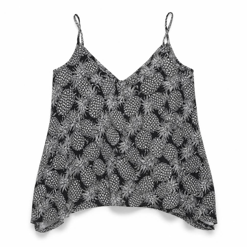 H&M Womens Black Geometric Polyester Basic T-Shirt Size S V-Neck - Pineapple