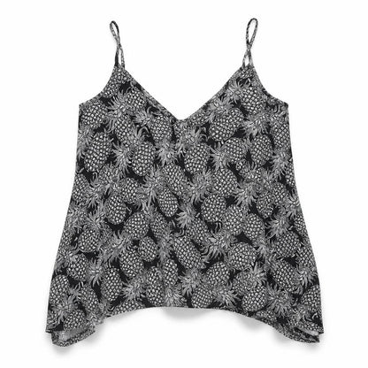 H&M Womens Black Geometric Polyester Basic T-Shirt Size S V-Neck - Pineapple