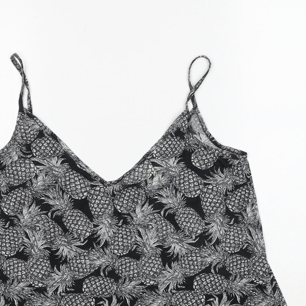 H&M Womens Black Geometric Polyester Basic T-Shirt Size S V-Neck - Pineapple