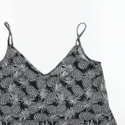 H&M Womens Black Geometric Polyester Basic T-Shirt Size S V-Neck - Pineapple