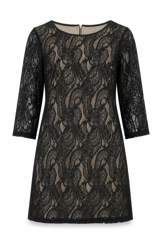 First Avenue Womens Black Geometric Polyester A-Line Size 10 Round Neck Zip