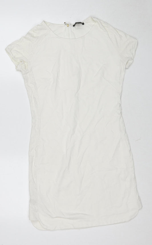 Mango Womens White Viscose A-Line Size S Round Neck Zip
