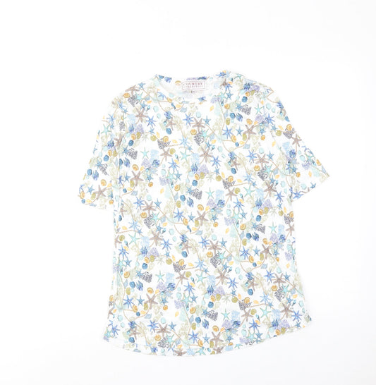 Country Collection Womens Multicoloured Geometric Cotton Basic Blouse Size XS Round Neck - Starfish and Seashells Print