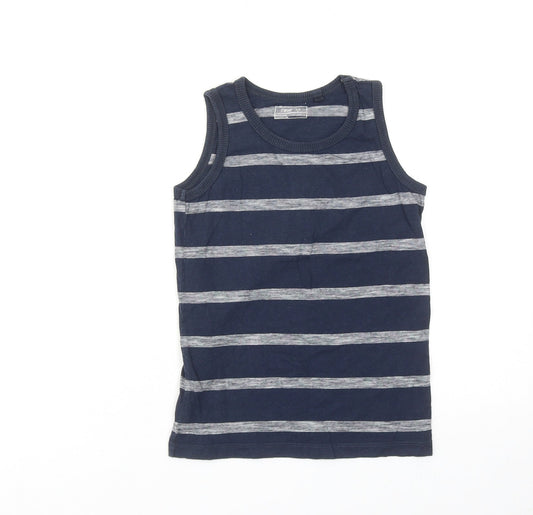 NEXT Boys Blue Striped Cotton Basic Tank Size 6 Years Round Neck Pullover
