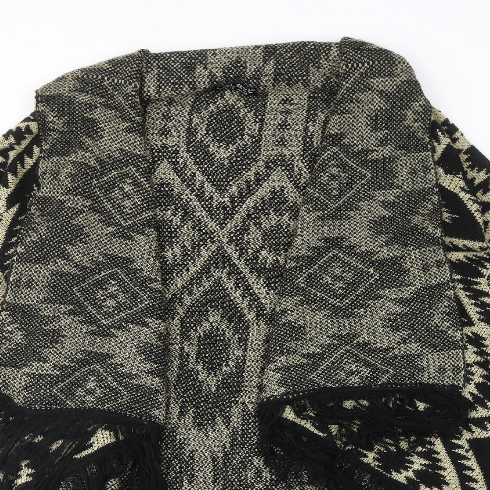 Select Womens Beige V-Neck Geometric Acrylic Cardigan Jumper Size 12