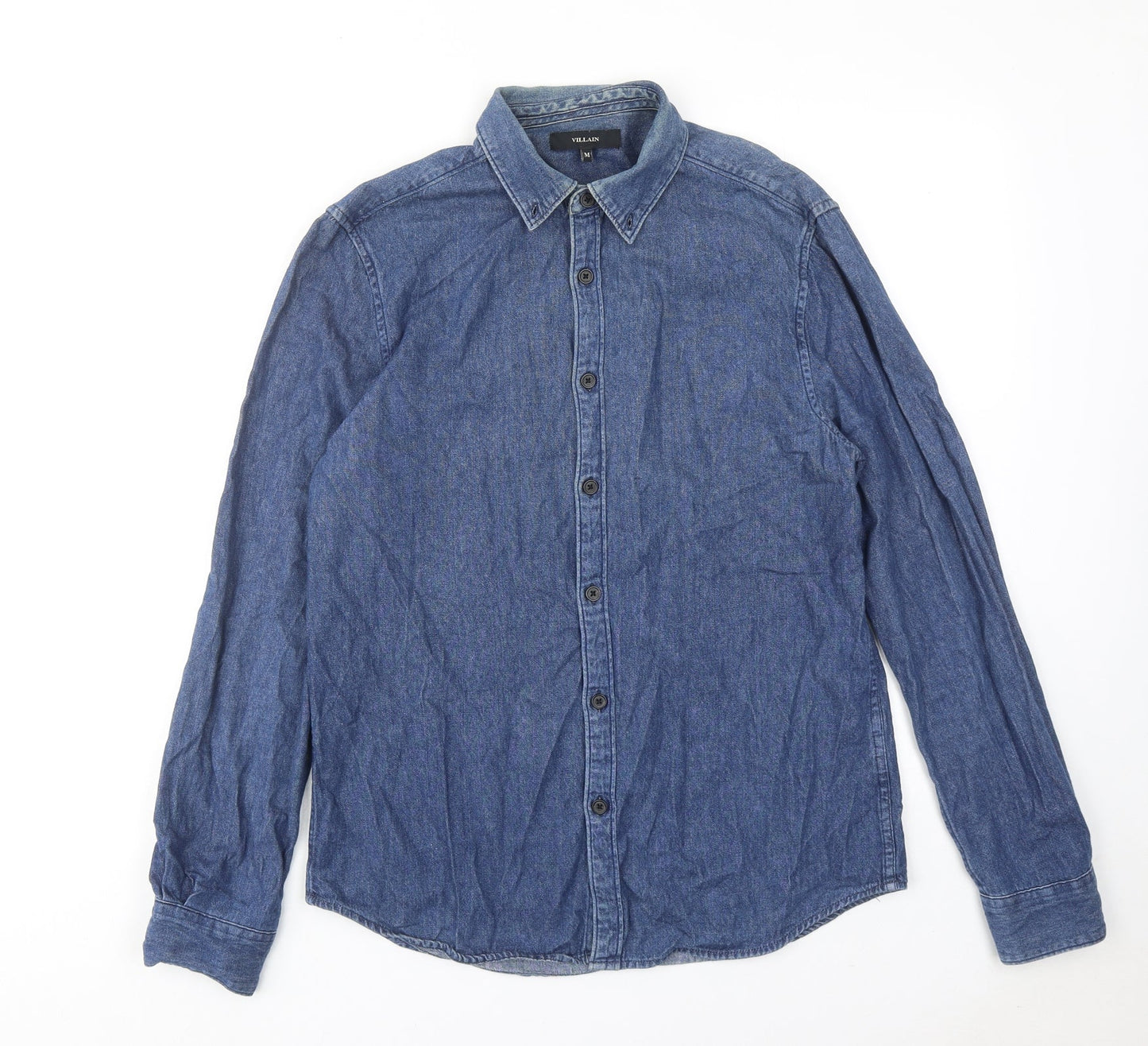 Villain Womens Blue Cotton Basic Button-Up Size M Collared