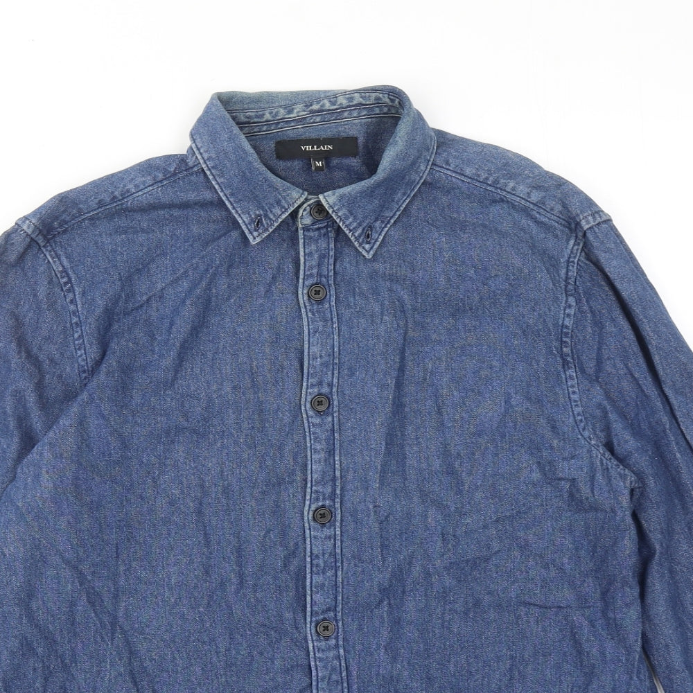 Villain Womens Blue Cotton Basic Button-Up Size M Collared