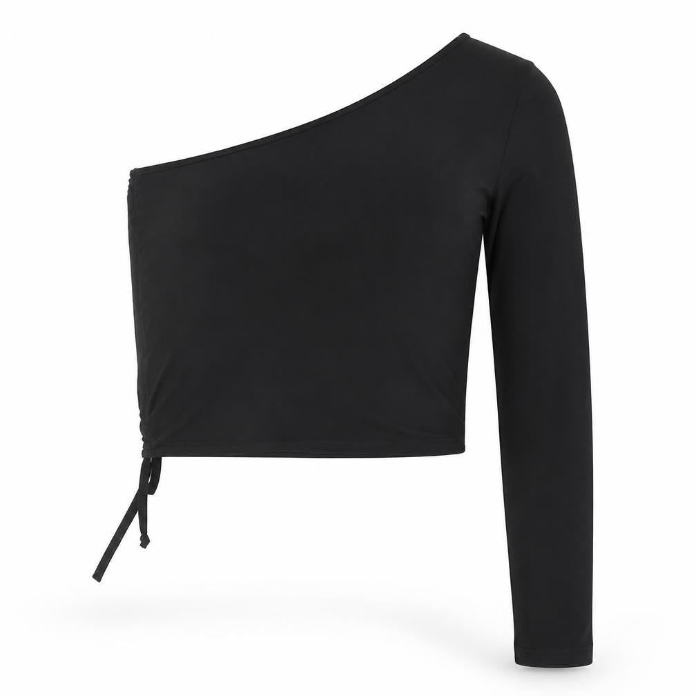 PRETTYLITTLETHING Womens Black Polyester Basic Blouse Size 14 One Shoulder - Asymmetric Neckline