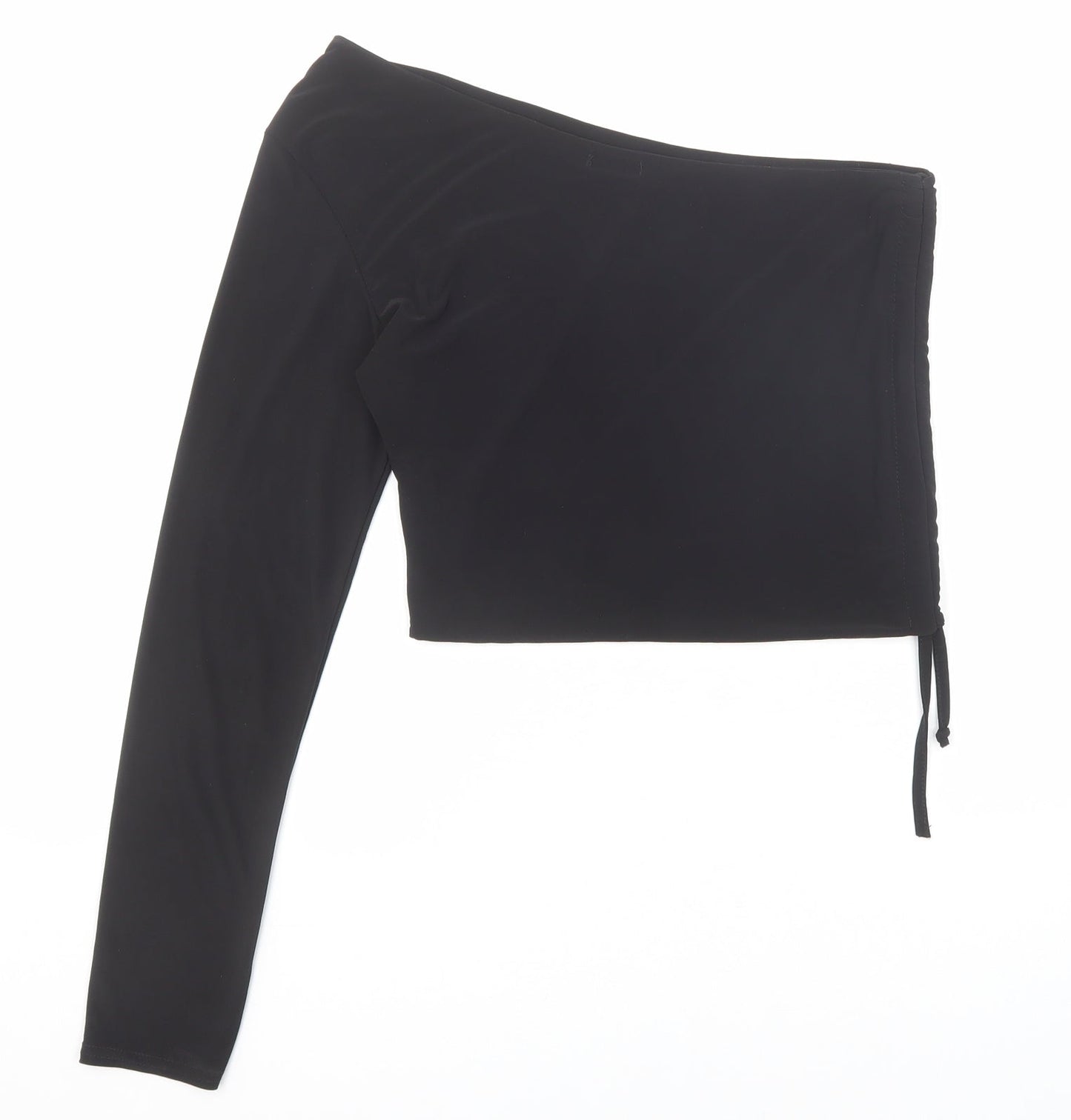 PRETTYLITTLETHING Womens Black Polyester Basic Blouse Size 14 One Shoulder - Asymmetric Neckline