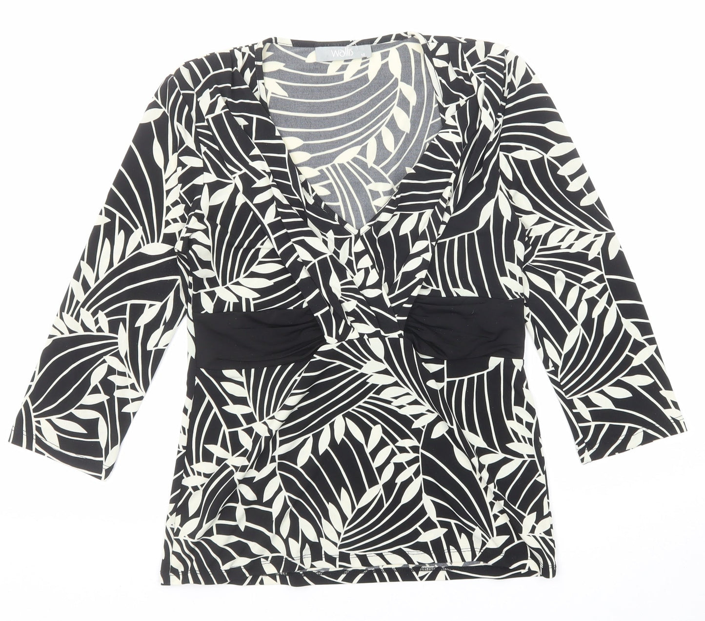 Wallis Womens Black Geometric Polyester Basic Blouse Size 10 Scoop Neck