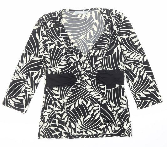 Wallis Womens Black Geometric Polyester Basic Blouse Size 10 Scoop Neck