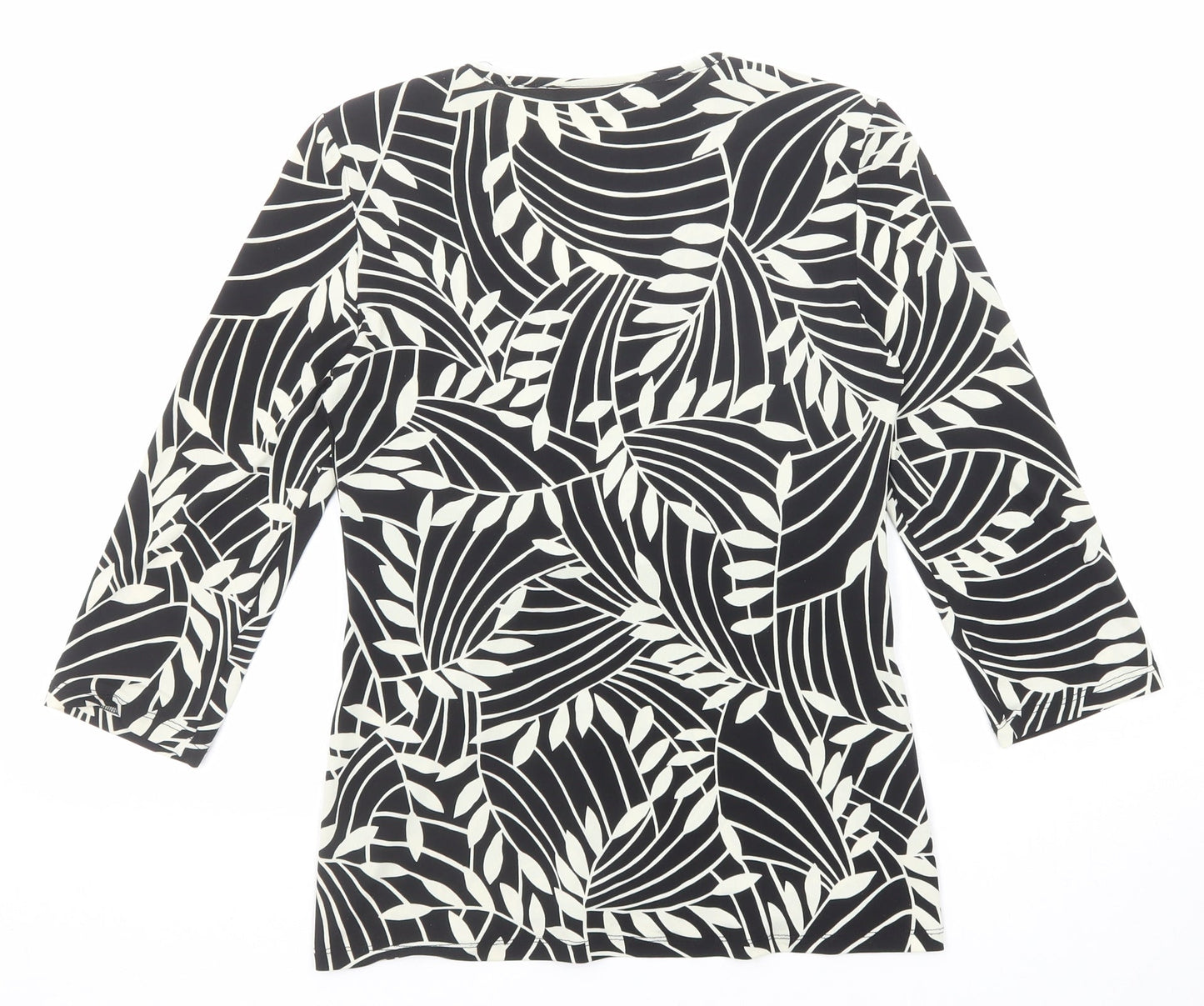 Wallis Womens Black Geometric Polyester Basic Blouse Size 10 Scoop Neck