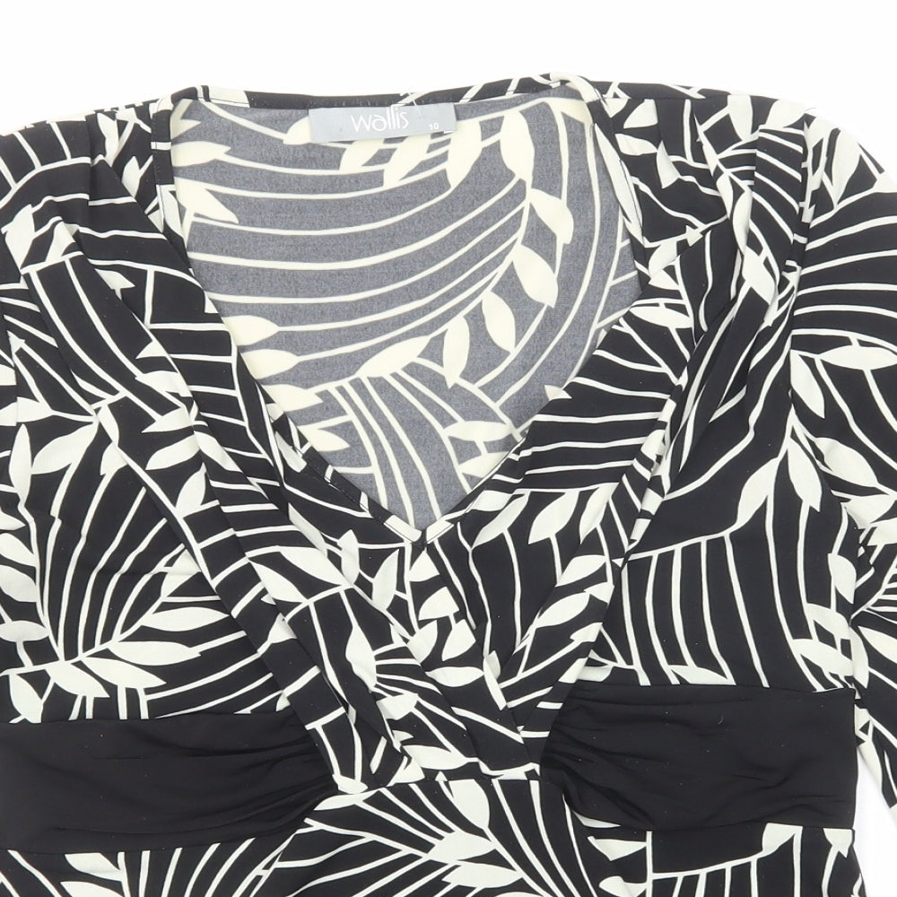 Wallis Womens Black Geometric Polyester Basic Blouse Size 10 Scoop Neck