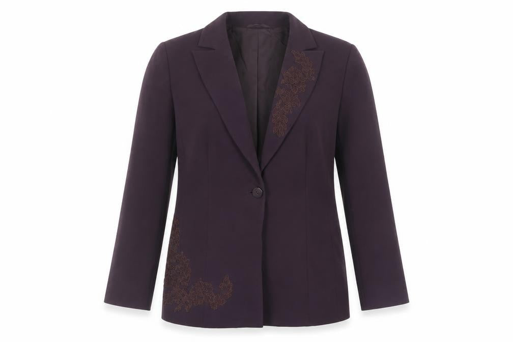 Country Casuals Womens Purple Jacket Blazer Size 12 Button - Lace Embroidery