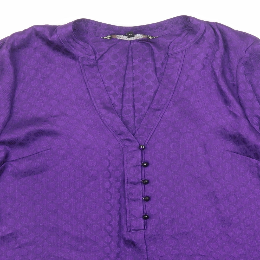 Principles Womens Purple Geometric Polyester Basic Blouse Size 12 V-Neck