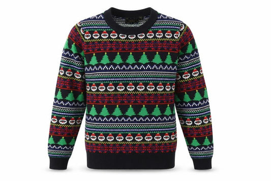 Brave Soul Mens Black Round Neck Fair Isle Acrylic Pullover Jumper Size S Long Sleeve - Christmas tree Father Christmas