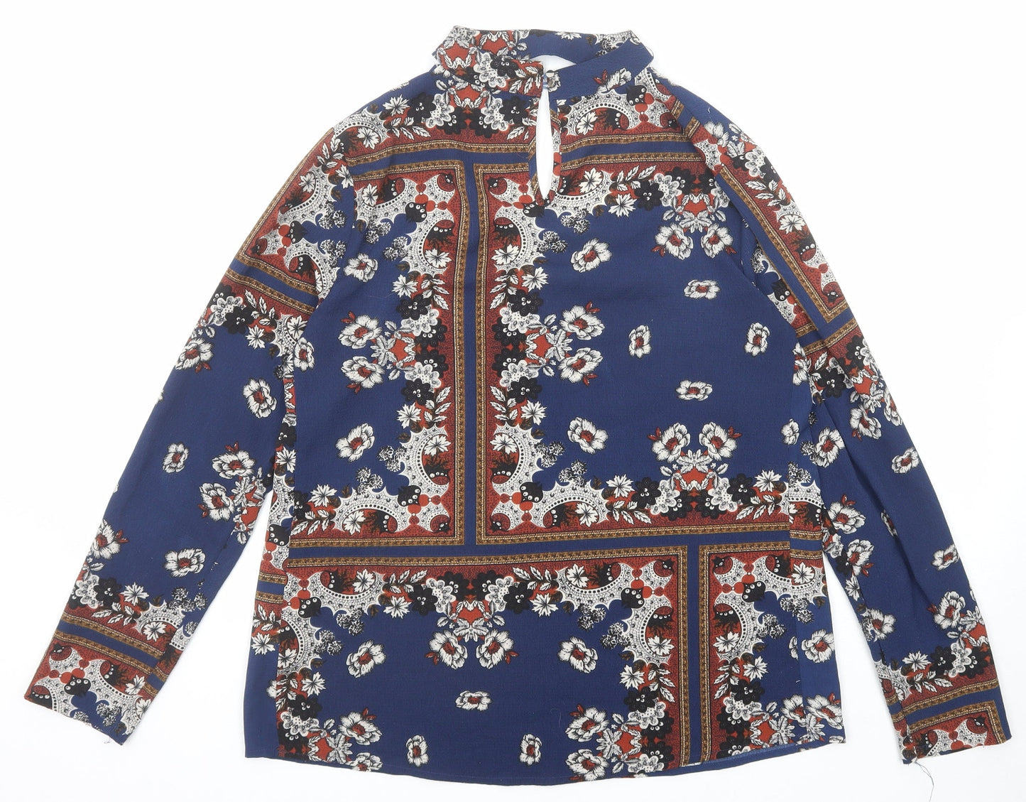 Missguided Womens Blue Geometric Polyester Basic Blouse Size 12 V-Neck