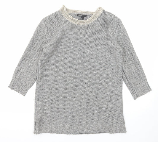 Mango Womens Grey Round Neck Polyester Pullover Jumper Size M