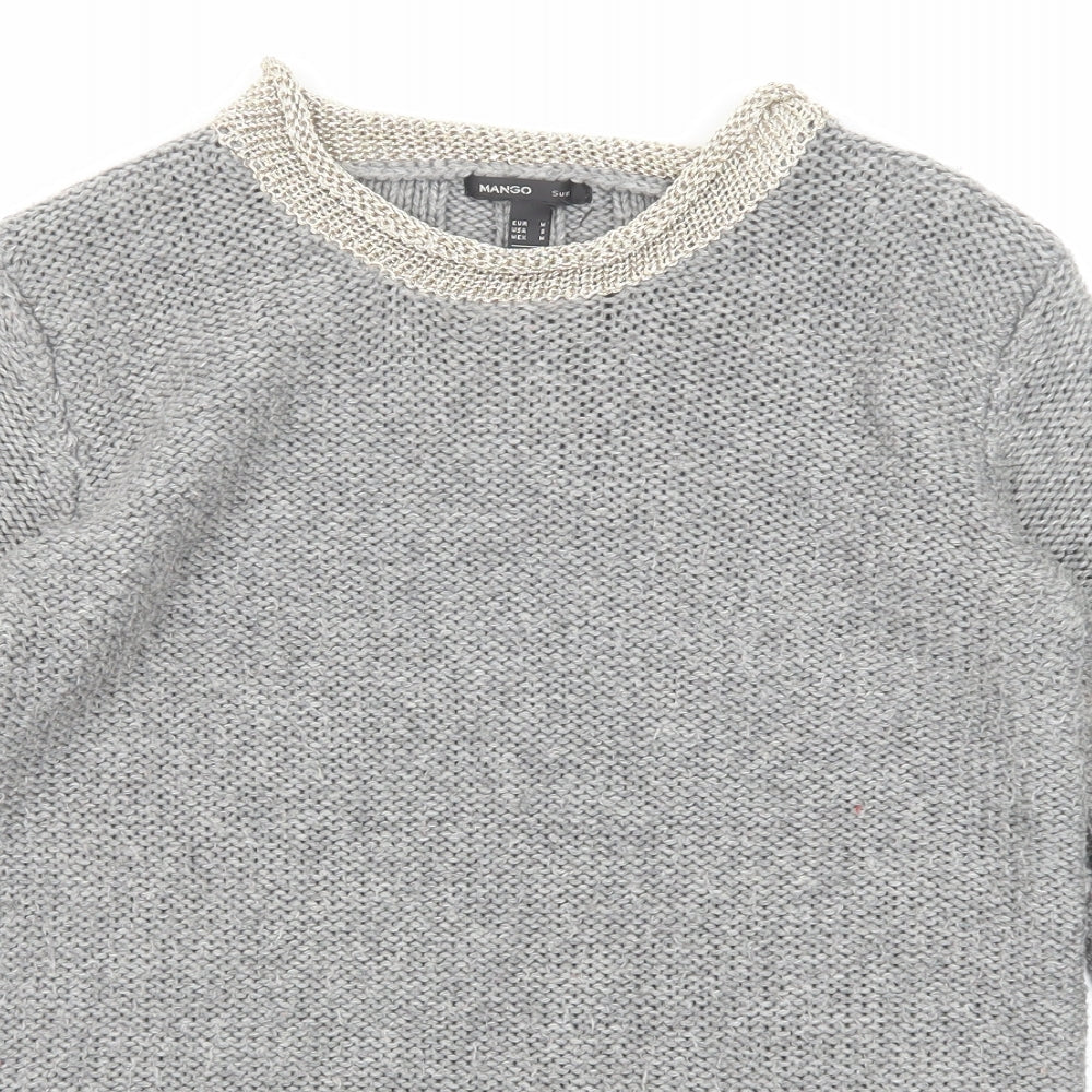 Mango Womens Grey Round Neck Polyester Pullover Jumper Size M