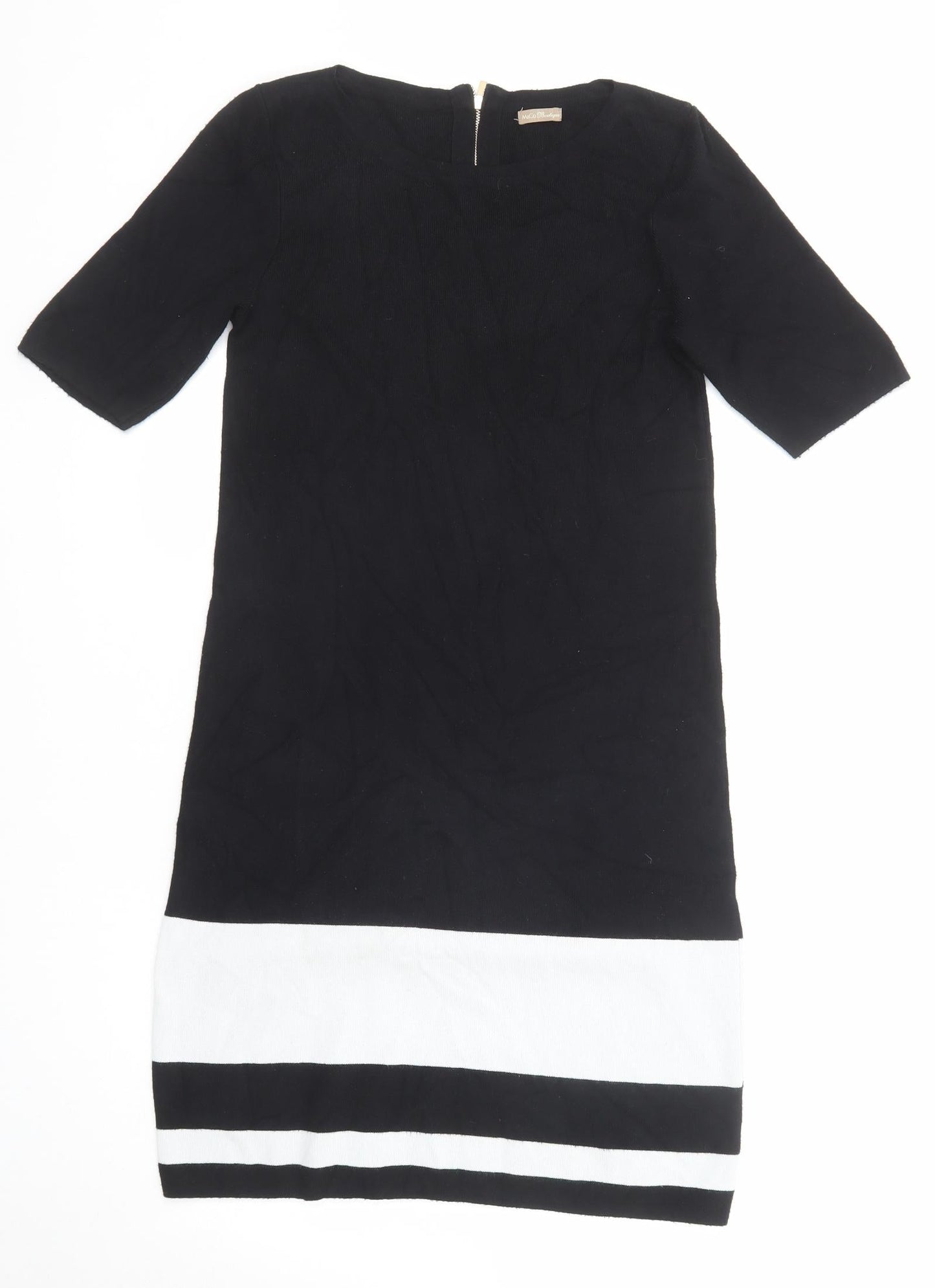 M&Co Womens Black Colourblock Viscose A-Line Size 12 Round Neck Zip