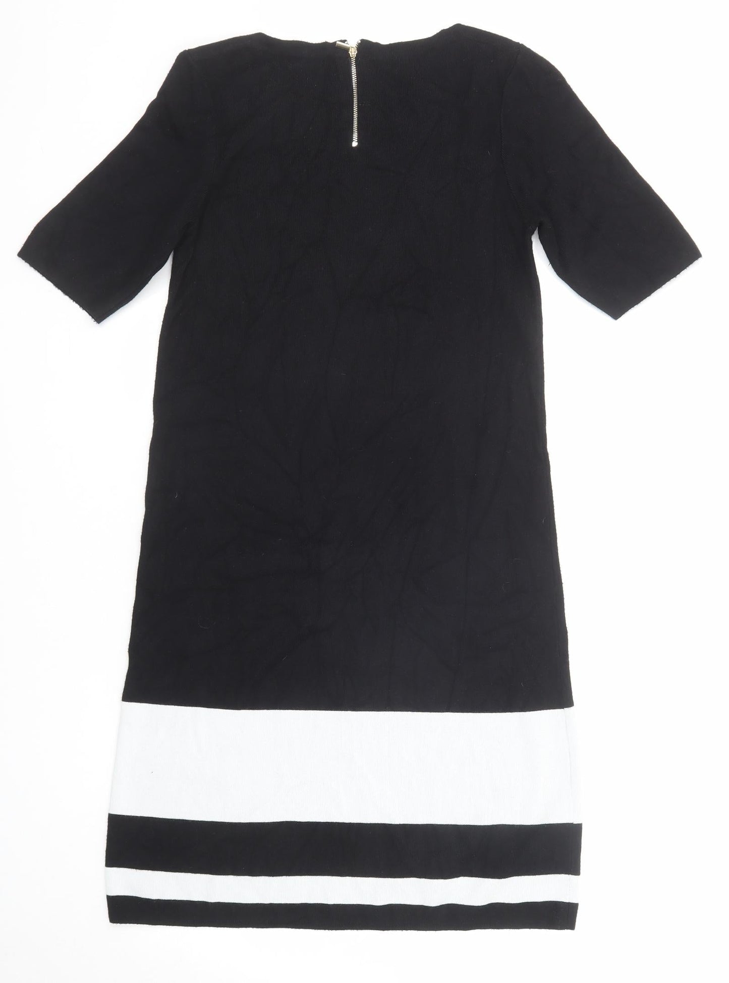 M&Co Womens Black Colourblock Viscose A-Line Size 12 Round Neck Zip