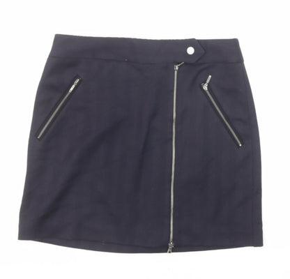 Next Womens Blue Polyester A-Line Skirt Size 8 Zip