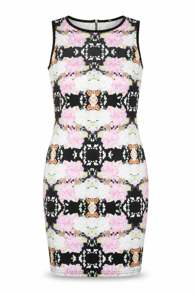 H&M Womens Multicoloured Geometric Polyester Bodycon Size S Round Neck Zip