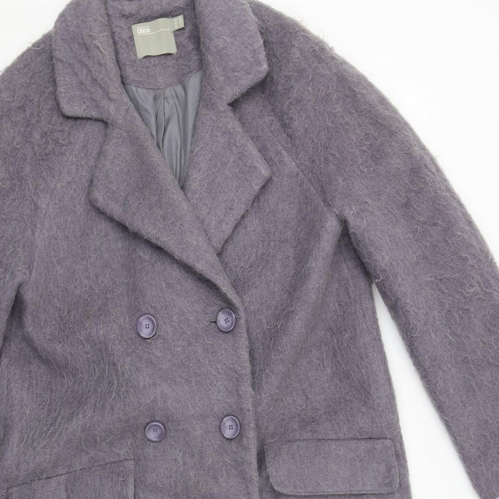 ASOS Womens Purple Pea Coat Coat Size 10 Button
