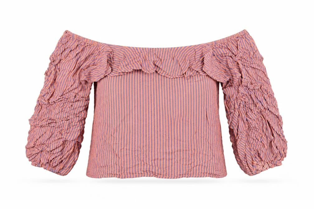 Sweewe Womens Orange Striped Viscose Basic Blouse Size S Boat Neck