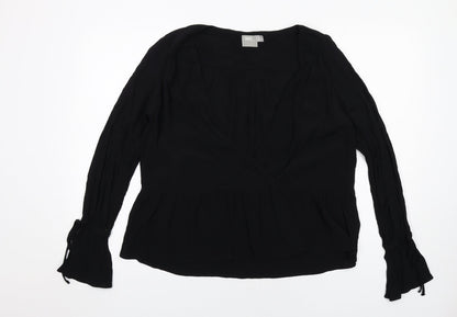 Additional front view of ASOS women’s black viscose basic blouse, size UK 6, v-neck