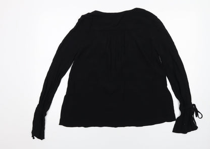 Back view of ASOS women’s black viscose basic blouse, size UK 6, v-neck