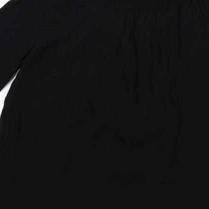 Brand and care label for ASOS women’s black viscose basic blouse, size UK 6, v-neck