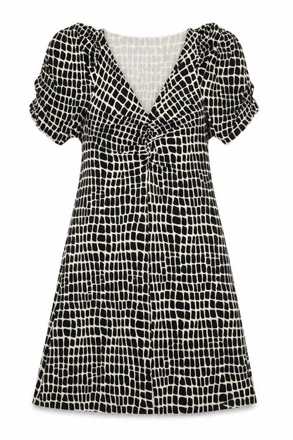 Next Womens Black Geometric Viscose A-Line Size 10 V-Neck Pullover