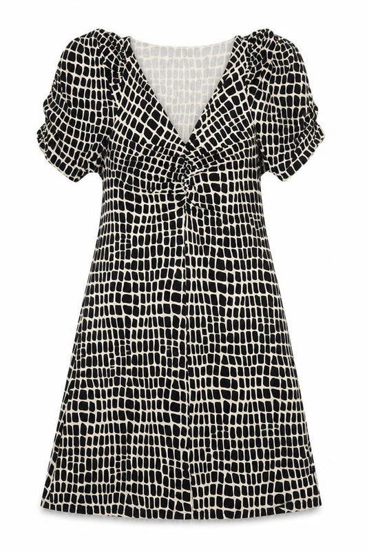 Next Womens Black Geometric Viscose A-Line Size 10 V-Neck Pullover