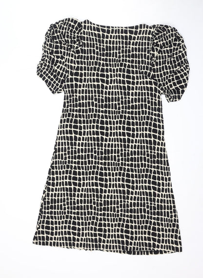 Next Womens Black Geometric Viscose A-Line Size 10 V-Neck Pullover