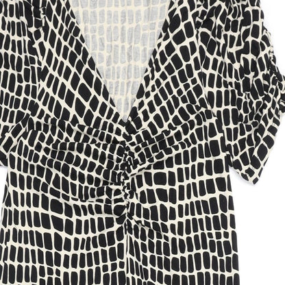 Next Womens Black Geometric Viscose A-Line Size 10 V-Neck Pullover
