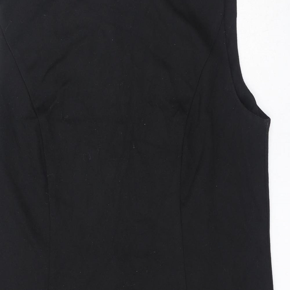 M&Co Womens Black Check Polyester A-Line Size 12 Round Neck Button