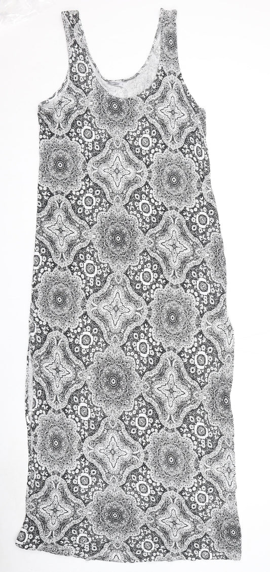 Miss Molloy Womens Black Geometric Viscose Maxi Size L Round Neck Pullover