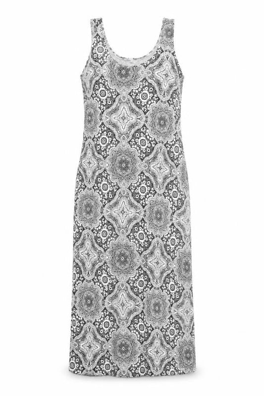 Miss Molloy Womens Black Geometric Viscose Maxi Size L Round Neck Pullover