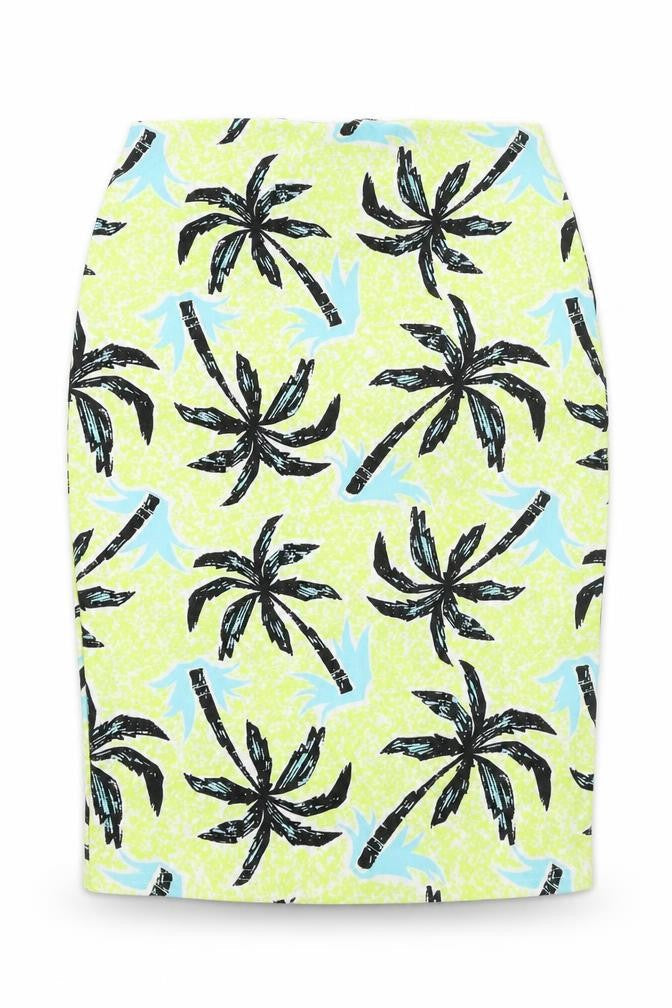 Missguided Womens Green Geometric Polyester Bandage Skirt Size 12 - Palm Tree Pattern