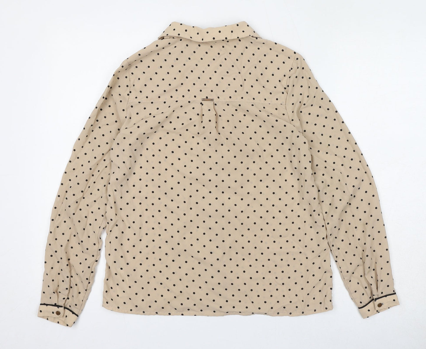 Wardrobe Womens Beige Polka Dot Polyester Basic Button-Up Size XS Collared