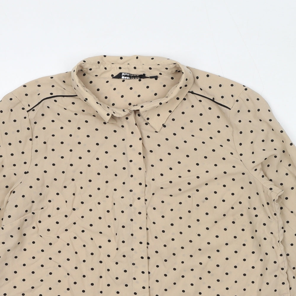 Wardrobe Womens Beige Polka Dot Polyester Basic Button-Up Size XS Collared