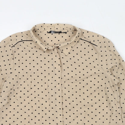 Wardrobe Womens Beige Polka Dot Polyester Basic Button-Up Size XS Collared