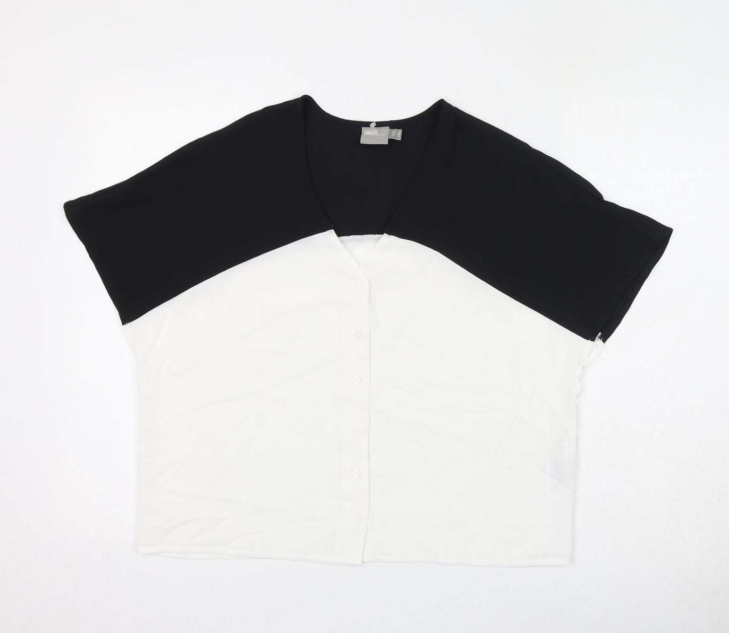 ASOS Womens Black Colourblock Polyester Basic Button-Up Size 8 V-Neck