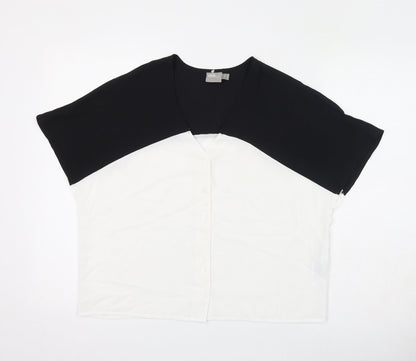 Additional front view of ASOS women’s black colourblock polyester basic button-up, size UK 8, v-neck