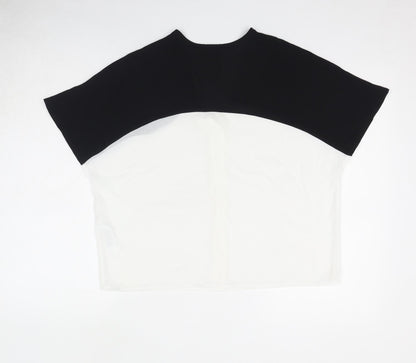 Back view of ASOS women’s black colourblock polyester basic button-up, size UK 8, v-neck