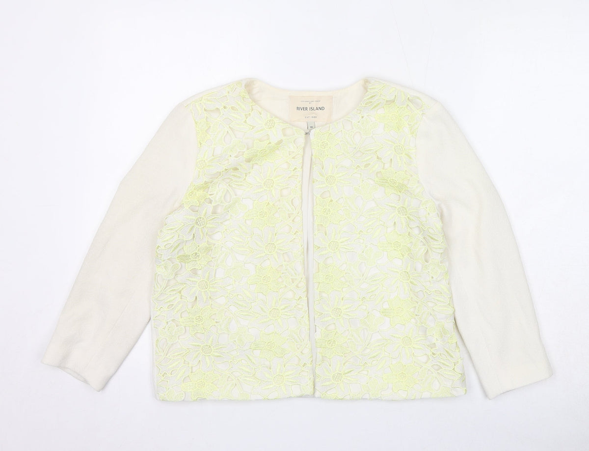 River Island Womens Ivory Jacket Blazer Size 10 Hook & Eye - Crocheted Lace Front
